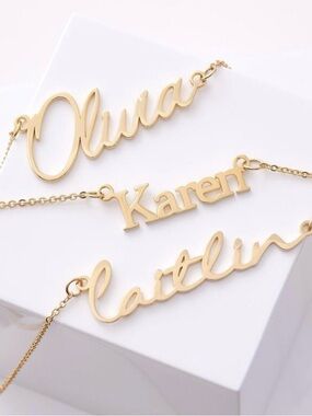 Personalized Gold Nameplate Necklace - Custom Script or Block Name Jewelry